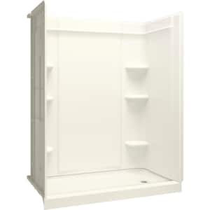 Medley 60 in. W x 76.75 in. H Four Piece Glue Up Solid Surface Alcove Shower Wall Surround in Biscuit