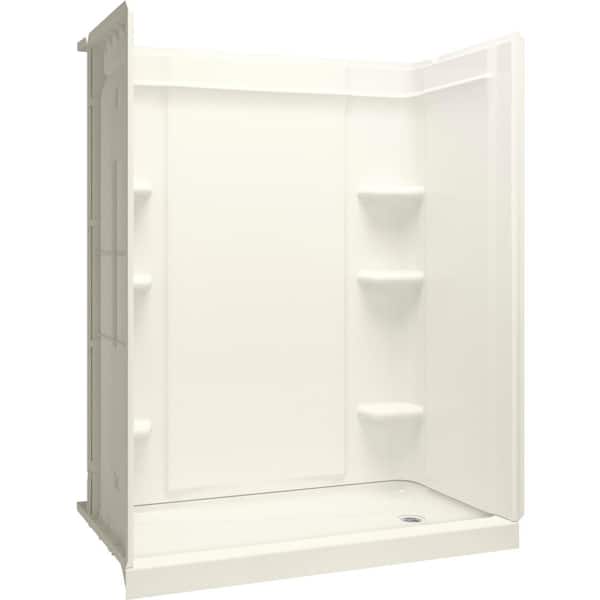 KOHLER Medley 60 in. W x 76.75 in. H Four Piece Glue Up Solid Surface Alcove Shower Wall Surround in Biscuit