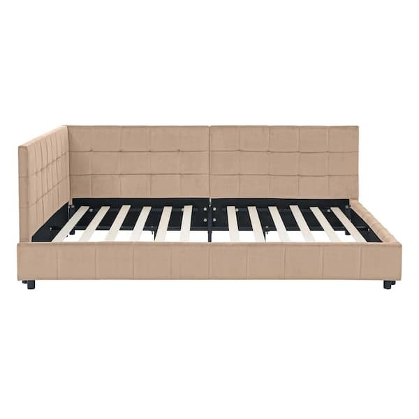 Vela Pink Frame Modern Upholstered Velvet Full Size Platform Bed with Tufted, Eucalyptus Wood