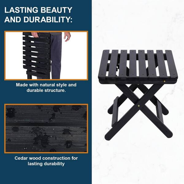 Shine Company 19 in. Black Square Cedar Wood Outdoor Folding