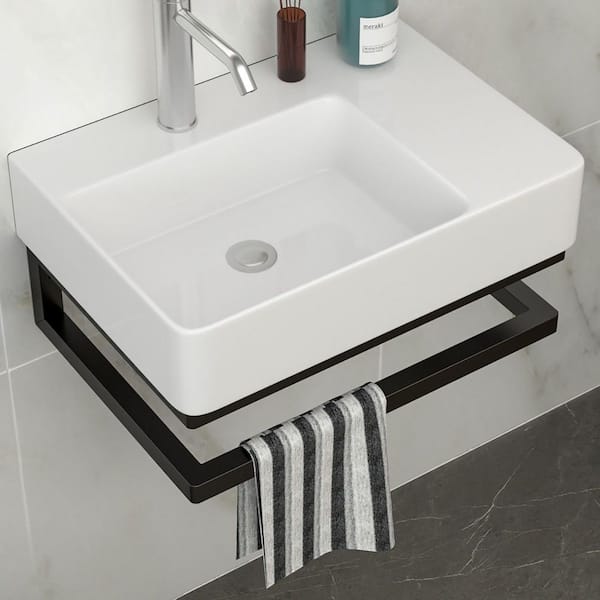 5 in. Wall-Mounted Rectangular Bathroom Ceramic Sink in White