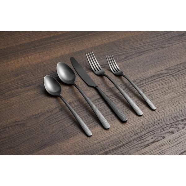 20pc Stainless Steel La Vague Silverware Set Matte Black