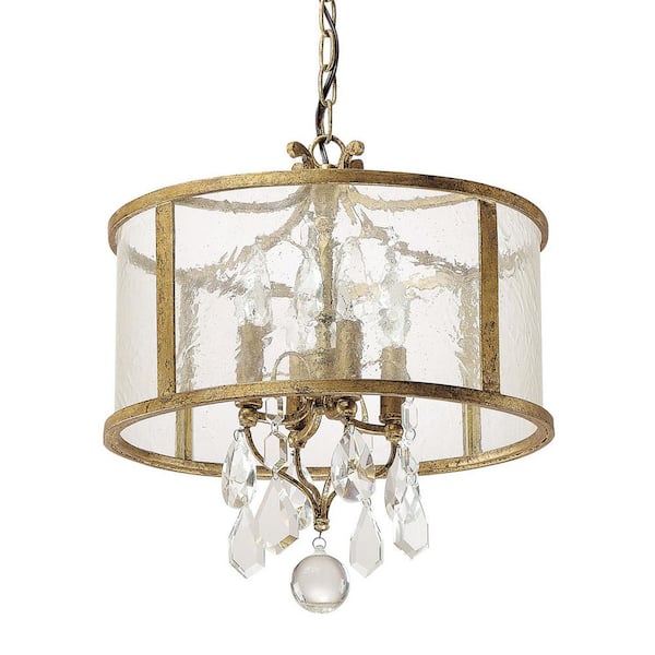 Blakely 60-Watt 4-Light Antique Gold Pendant Light with Water Glass Shade and No Bulbs Included