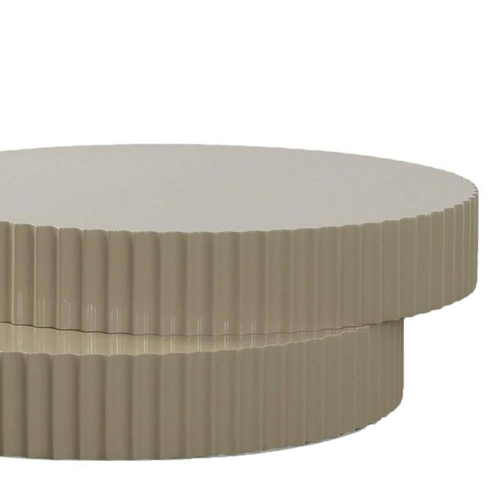 Taupe Gray Round MDF Coffee Table with Fluted Accent