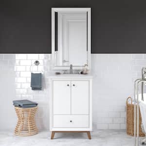 Elmore 24 in. Bathroom Vanity in White w/ Composite Granite Vanity Top in White w/ White Ceramic Oval Sink & Backsplash