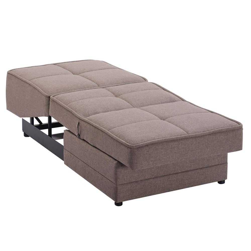 Beige Chenille Metal Frame Armless Sleeper Chair with Storage