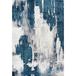 Zoe Contemporary Bohemian Abstract Marble Navy/White 3 ft. x 5 ft. Area Rug