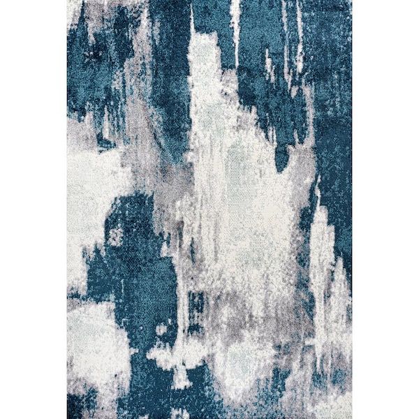 Zoe Contemporary Bohemian Abstract Marble Navy/White 8 ft. x 10 ft. Area Rug