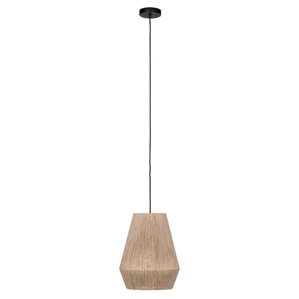 Eglo Alderney 12 in. W x 83.5 in. H 1-Light Black Statement Pendant Light with Brown Textile Thread Dome Shade