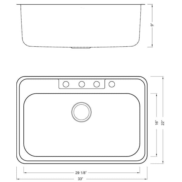 eModernDecor - Topmount Drop-In 18G Stainless Steel 33 in. x 22 in. 4-Faucet Hole Single Bowl Kitchen Sink with Colander and Strainer
