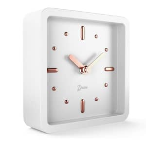 Modern Mid Century Desk and Shelf Clock, Battery Operated with Silent, Small Tabletop Clocks for Office, White