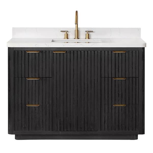 ROSWELL Cadiz 48 in. W x 22 in. D x 34 in. H Free-Standing Single Sink Bathroom Vanity in Fir Wood Black with Composite Top