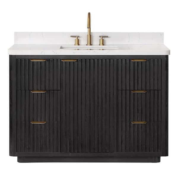 Cadiz 48 in. W x 22 in. D x 34 in. H Free-Standing Single Sink Bathroom Vanity in Fir Wood Black with Composite Top