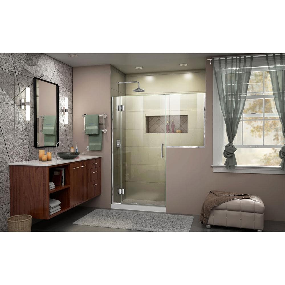 Unidoor-X 60" Frameless Clear Glass Hinged Shower Door with Distressed Bronze Hardware