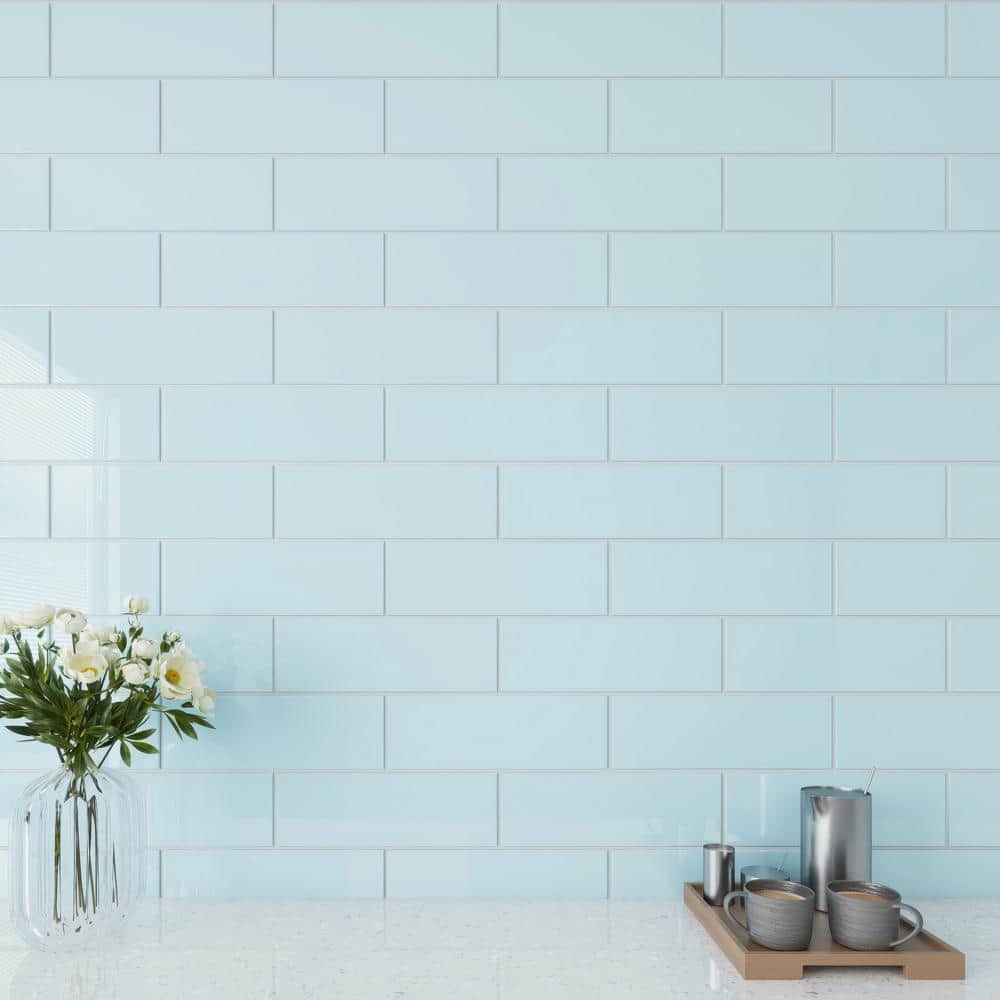 Morning Sky Blue 4" x 12" Glass Subway Wall Tile