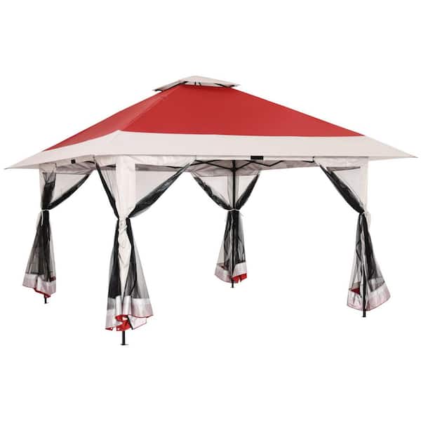 Zeus & Ruta 13 ft. x 13 ft. Red Outdoor Instant Pop Up Gazebo Canopy Tent with Mosquito Netting, Bag, Stakes and Ropes
