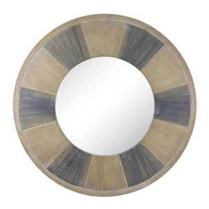 27.5 in. x 27.5 in. Rustic Round Wood Brown Wall Mirror