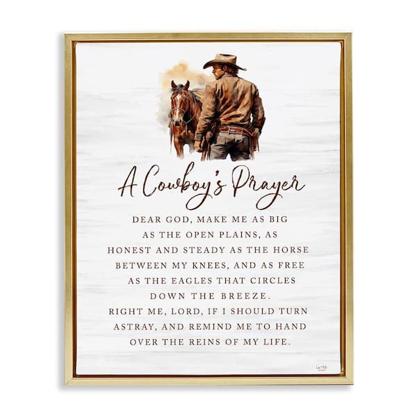 Stupell Industries Heartfelt Cowboy's Prayer by Lux + Me Designs Gold Floater Frame Religious Graphic Art Print 31 in. x 25 in.