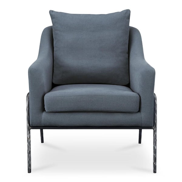 Riley Slate Blue Cotton Linen Blend Accent Chair with Forged Iron Legs