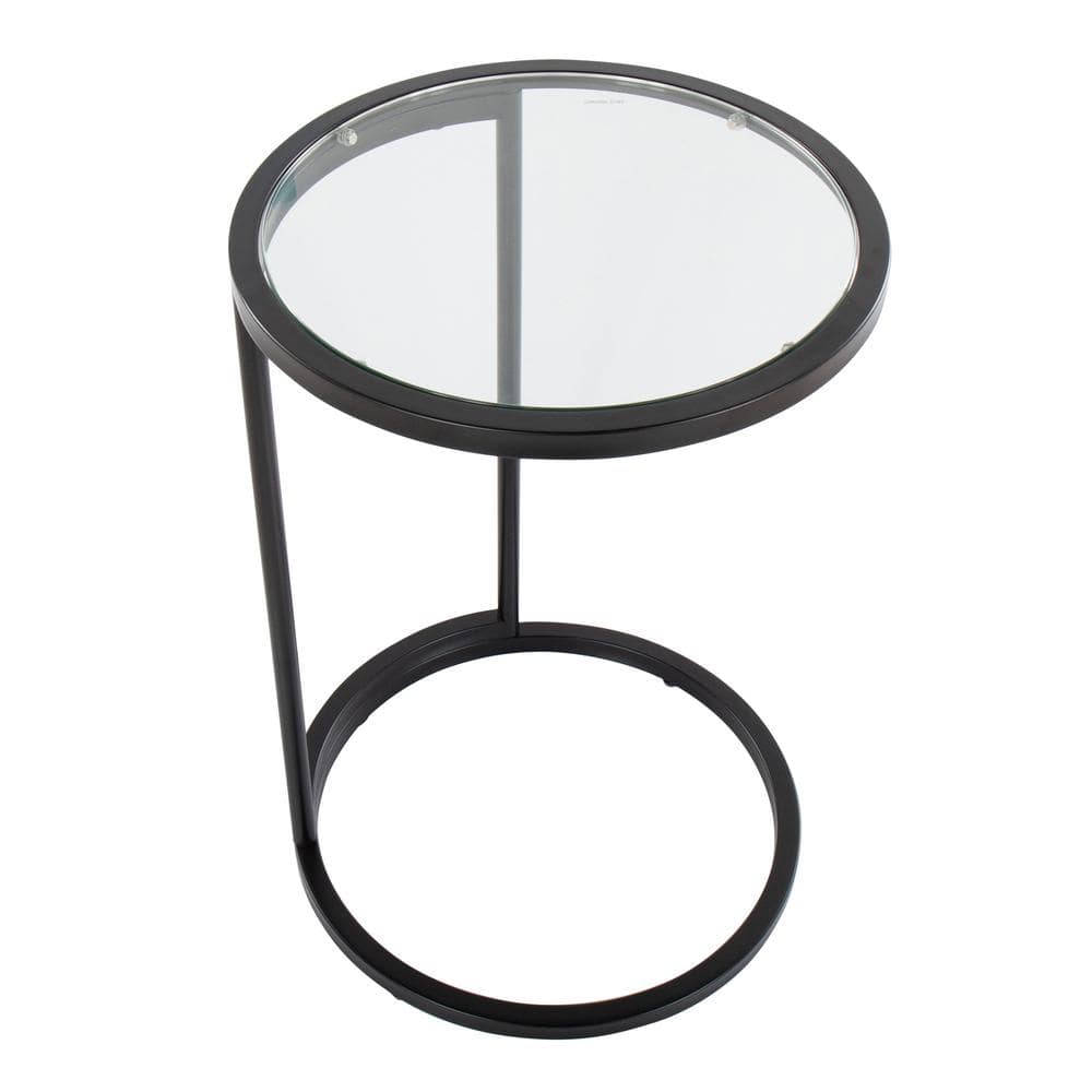 Black Metal and Clear Glass Round End Table