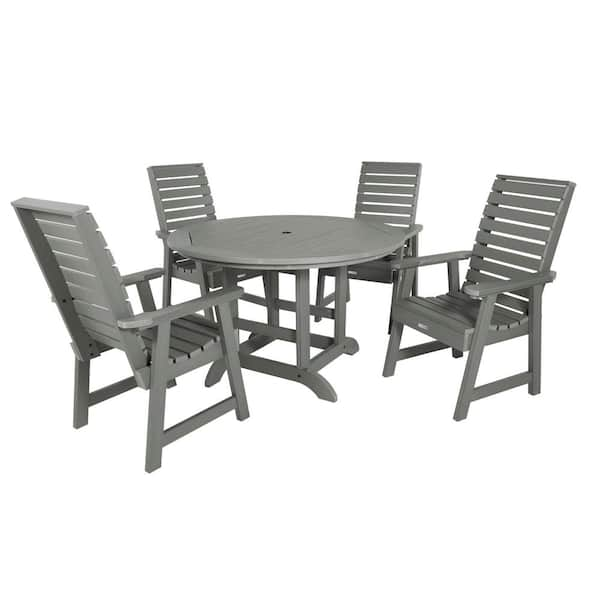 Highwood Weatherly Coastal Teak 5-Piece Recycled Plastic Round Outdoor ...