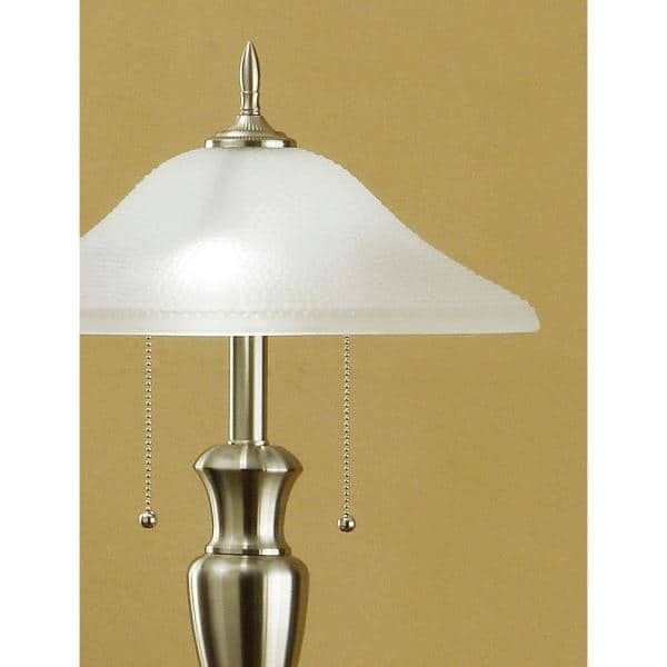 Brushed Steel Torchiere and Table Lamps Set with Glass Shades