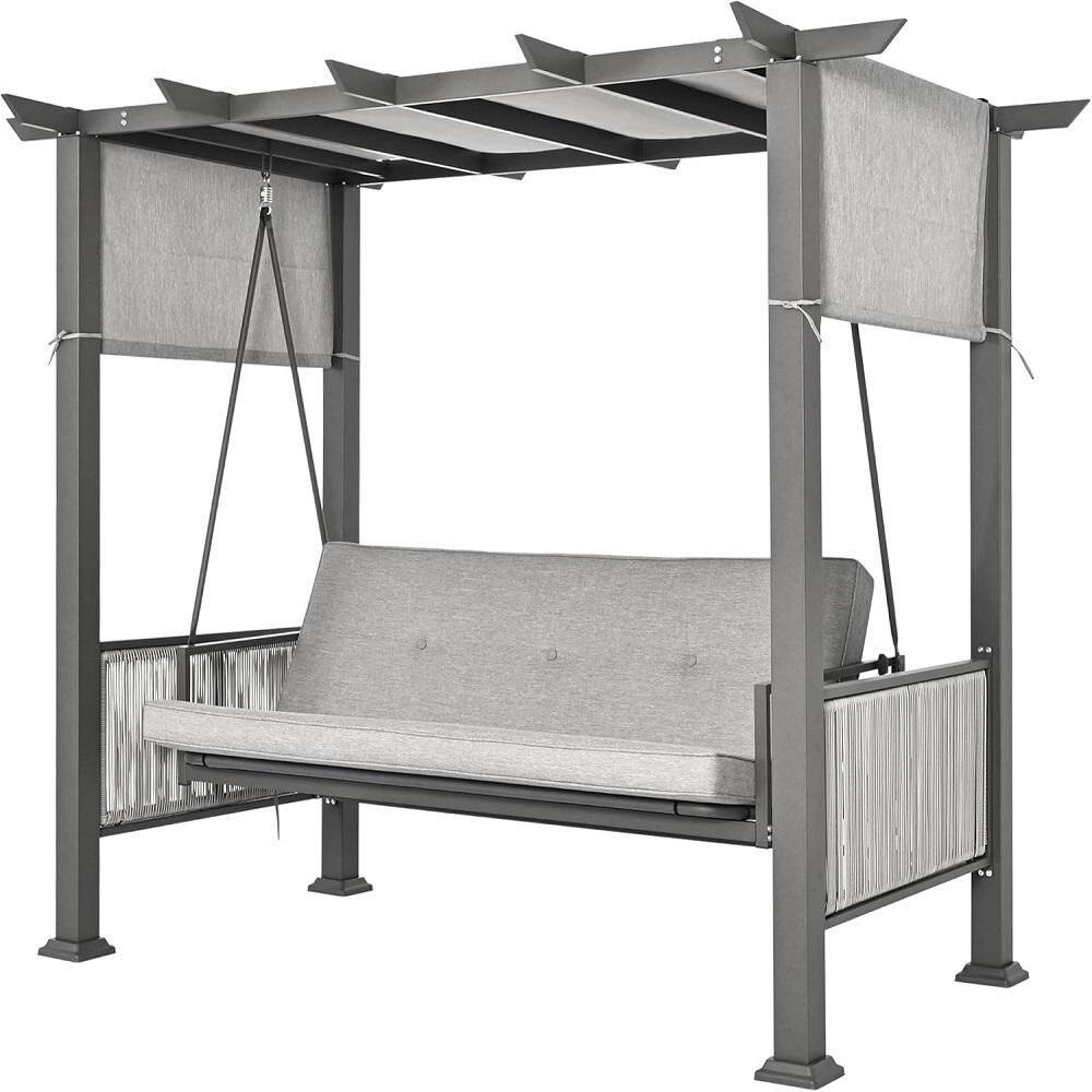3-Person Gray Metal Patio Swing with Cushions price history on PriceWatchPro