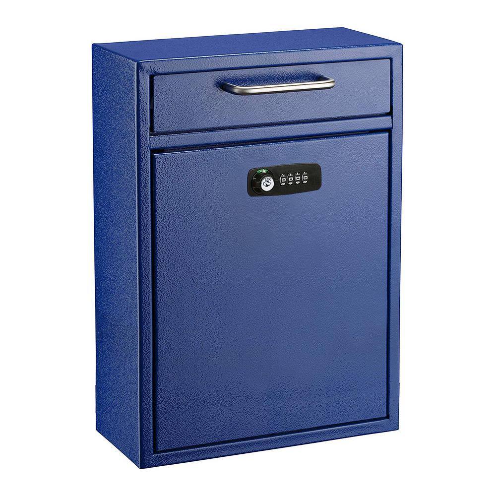 Blue Large Drop Box Wall Mounted Locking Mail Box with Key and Combination 