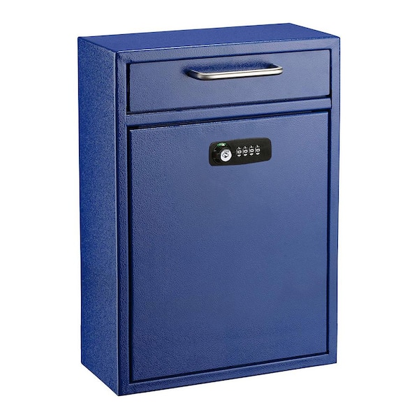 Blue Large Drop Box Wall Mounted Locking Mail Box with Key and Combination lock