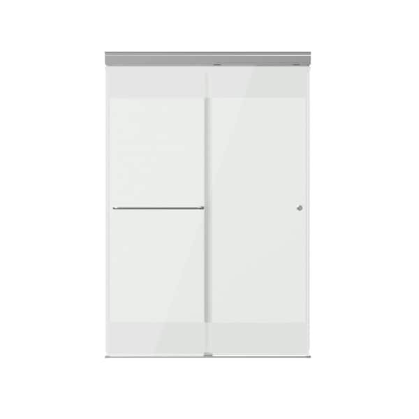 Portwood 44 to 48 in. W x 70-1/4 in. H Semi-Frameless Sliding Shower Door in Chrome with 1/4 in. Privacy Glass