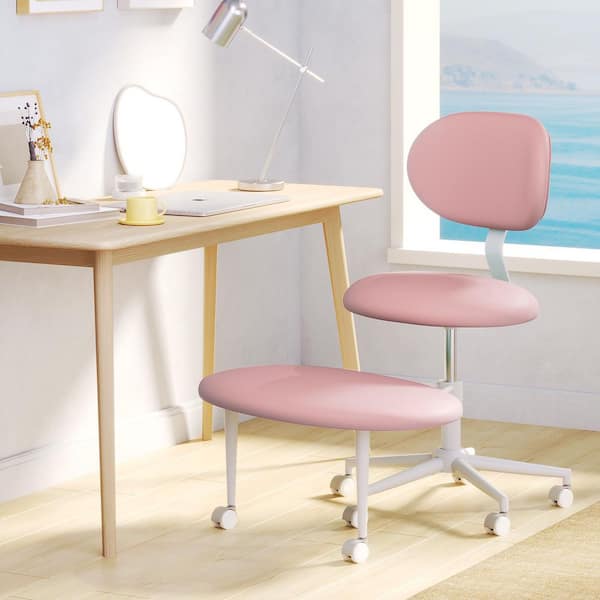 Upholstered Faux Leather Adjustable Height Ergonomic Office Chair with Lumbar Support and Wheels Executive Chair in Pink