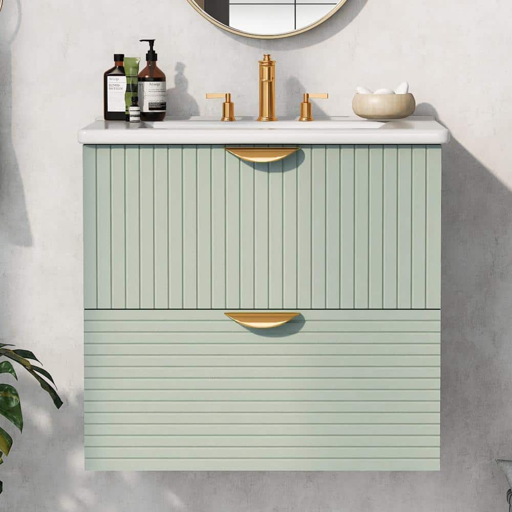 24 in. W x 18 in. D x 23 in. H Green Wall-Mounted Bathroom Vanity with 2 Drawers price history on PriceWatchPro