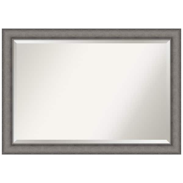 Amanti Art Burnished Concrete 40.5 in. x 28.5 in. Beveled Modern Rectangle Wood Framed Wall Mirror in Gray