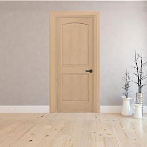 32 in. x 80 in. 6-Panel Left-Hand Unfinished Red Oak Wood Single Prehung Interior Door with Bronze Hinges