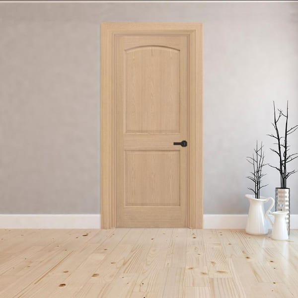 36 in. x 80 in. 6-Panel Left-Hand Unfinished Red Oak Wood Single Prehung Interior Door with Bronze Hinges