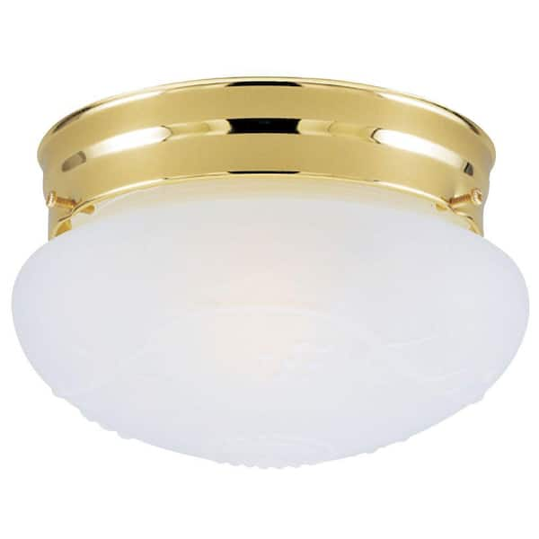 Westinghouse 1-Light Ceiling Fixture Polished Brass Interior Flush-Mount with Satin White Glass with Design