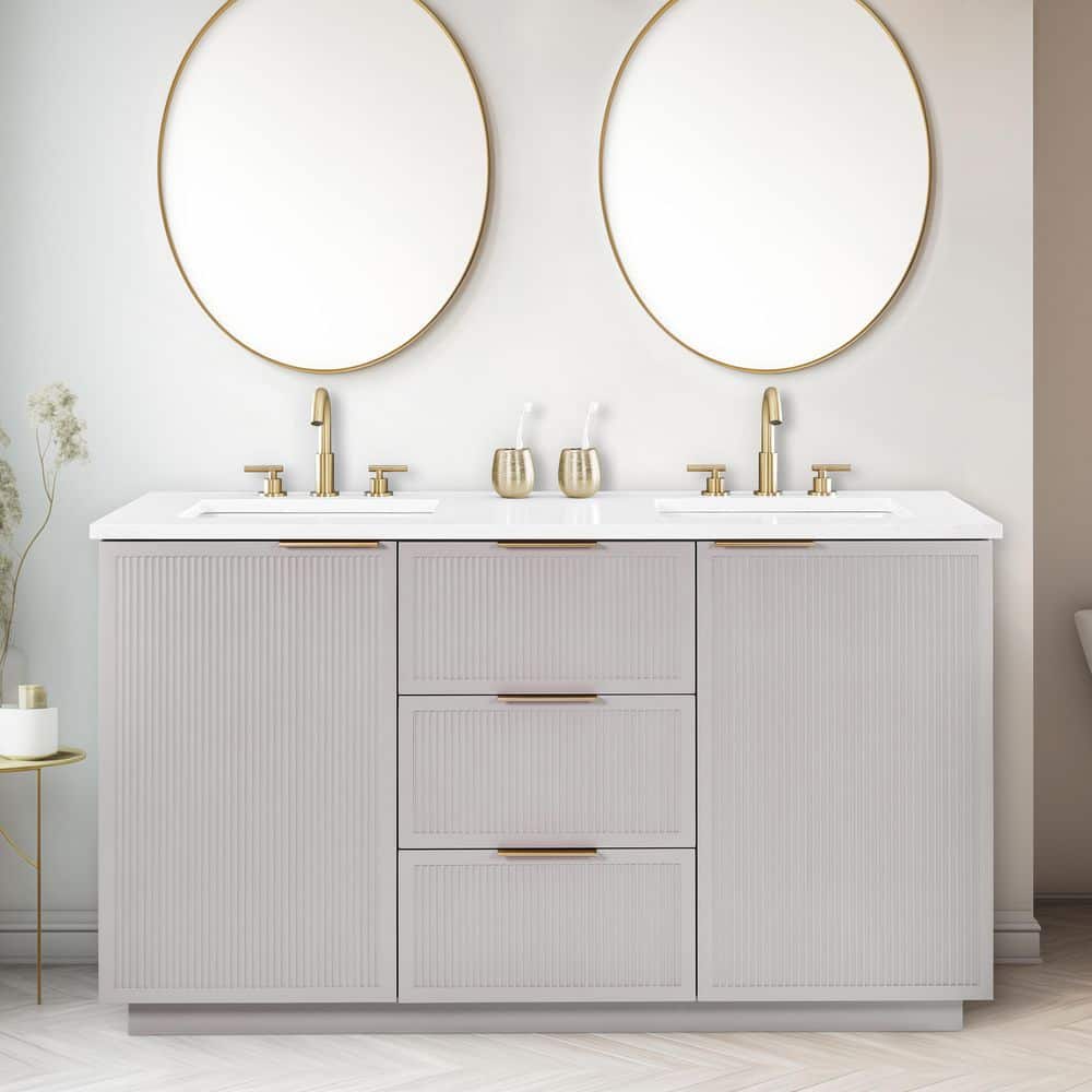 Addison 60 in. W x 22 in. D x 34 in. H Bath Vanity in Taupe with Engineered Stone Top in Ariston White with White Sinks price history on PriceWatchPro