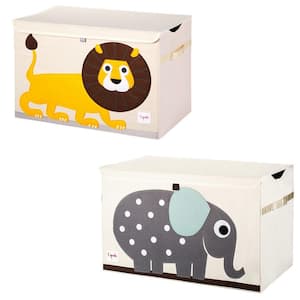 Collapsible Tan Toy Chest Storage Bin Bundle with Lion, Elephant (2-Pack)