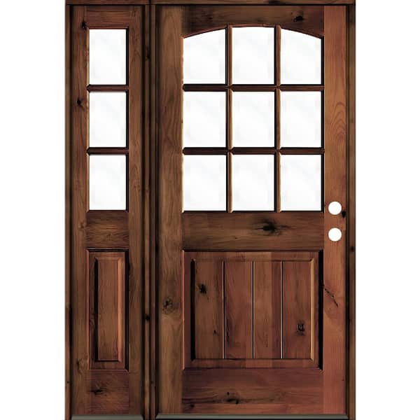 Krosswood Doors 50 in. x 80 in. Alder Left-Hand/Inswing 9-Lite Clear Glass Red Mahogany Stain Wood Prehung Front Door with Left Sidelite