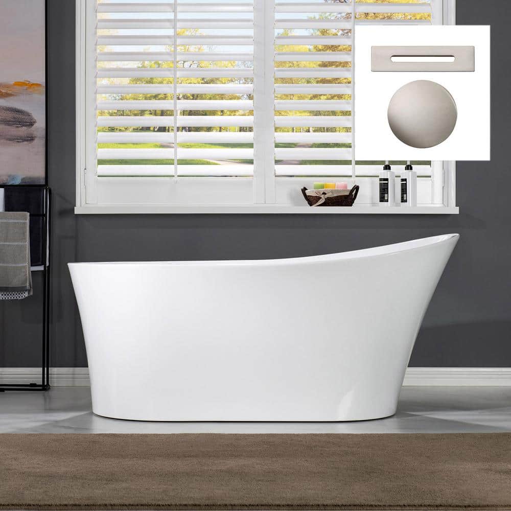 Lilyana 59 in. Acrylic FlatBottom Single Slipper Bathtub with Brushed Nickel Overflow and Drain Included in White price history on PriceWatchPro