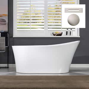Lilyana 59 in. Acrylic FlatBottom Single Slipper Bathtub with Brushed Nickel Overflow and Drain Included in White