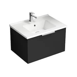 Bodrum 25.59 in. W x 17.72 in. D x 16.14 in. H Modern Bathroom Vanity in Matte Black With White Ceramic Top