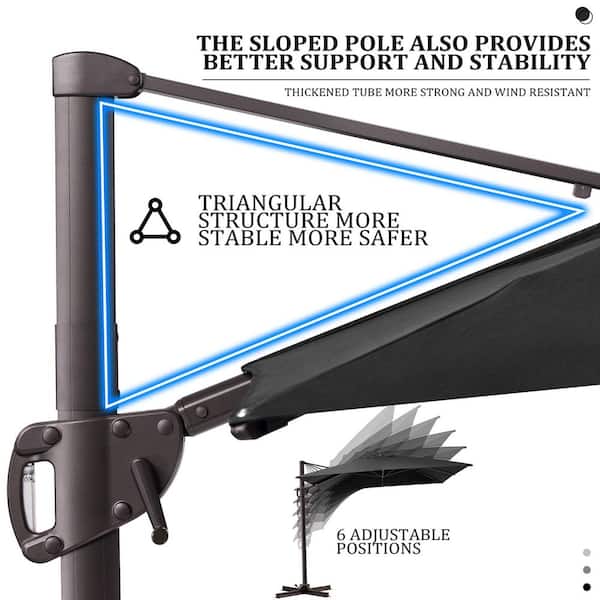 11 ft. x 9 ft. Rectangular Aluminum Offset 360° Rotation Cantilever Patio Umbrella in Black with 260 lbs. Base