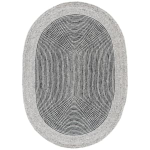 Braided Gray/Black 4 ft. x 6 ft. Oval Striped Area Rug