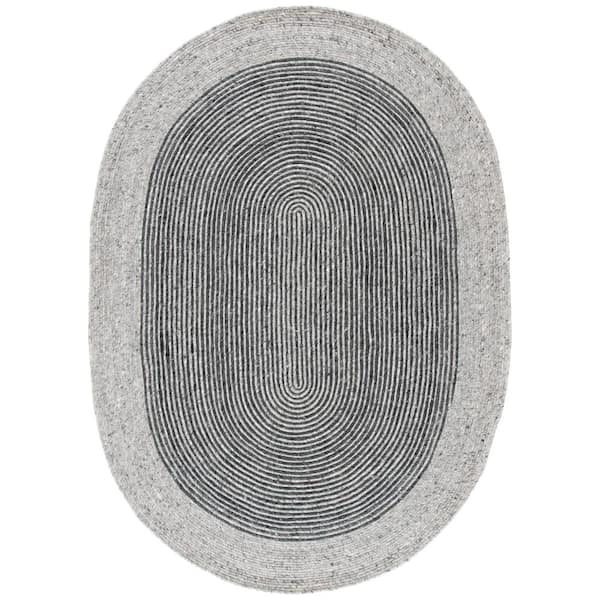 SAFAVIEH Braided Gray/Black 8 ft. x 10 ft. Oval Striped Area Rug