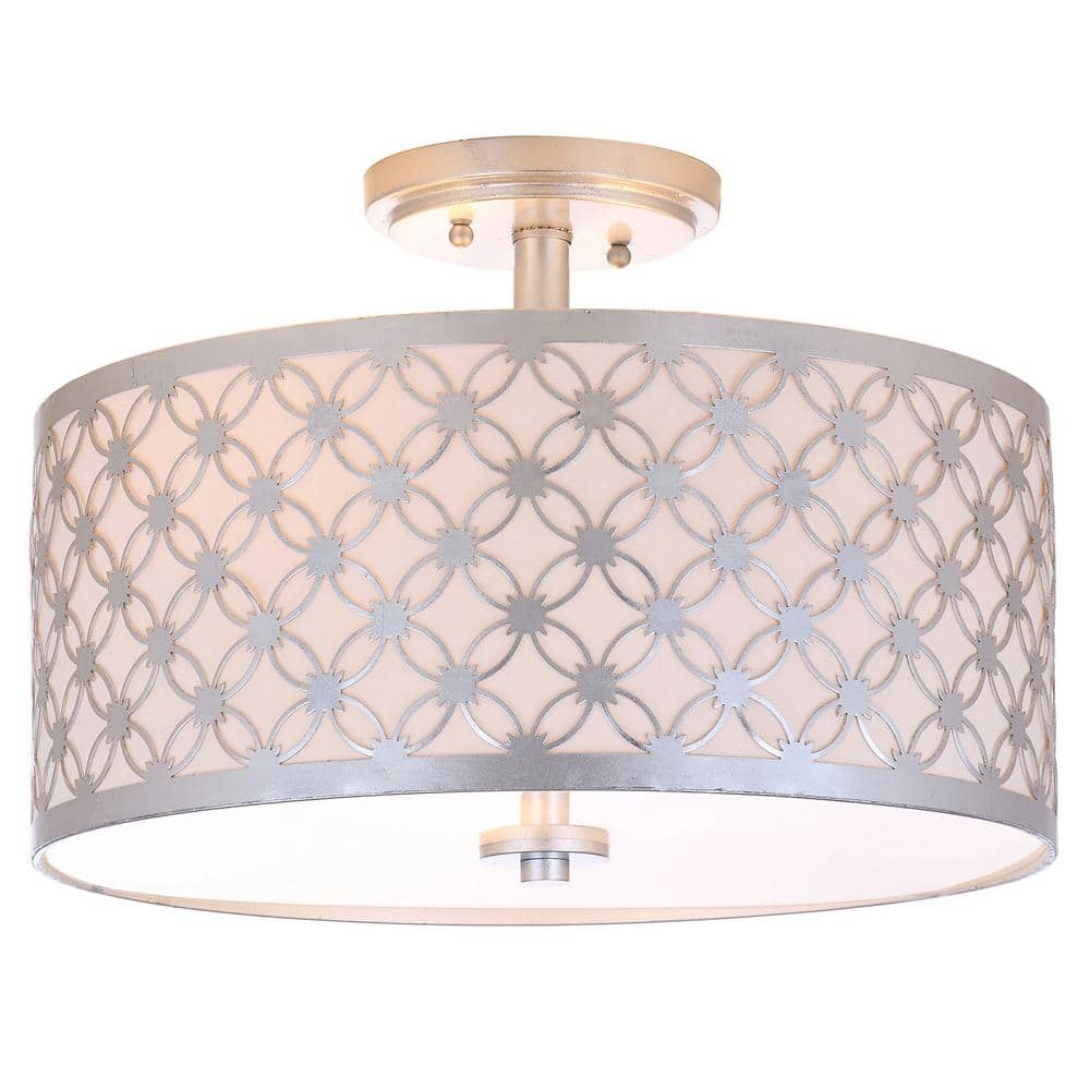 Contemporary 16'' Silver Drum Flush Mount Ceiling Lamp