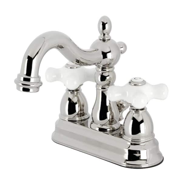 Kingston Brass Heritage 4 in. Centerset 2-Handle Bathroom Faucet with Plastic Pop-Up in Polished Nickel
