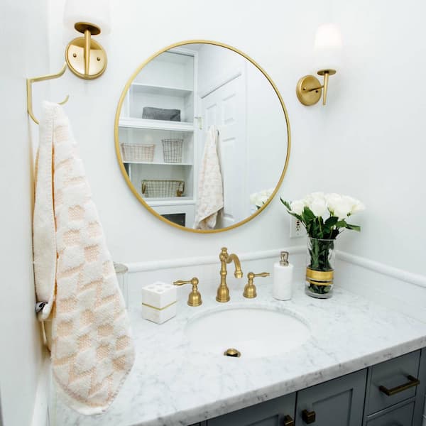 8 in. Widespread 2-Handle Mid-Arc Bathroom Faucet in Brushed Gold