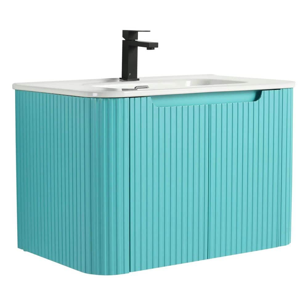 Caskvalley 30 in. Floating Bath Vanity in Tiffany Blue with White Ceramic Sink Top Assembled price history on PriceWatchPro