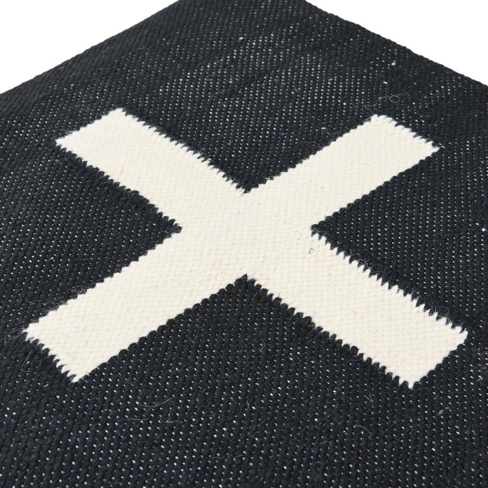 Black and Cream Wool Blend Swiss Cross Pillow
